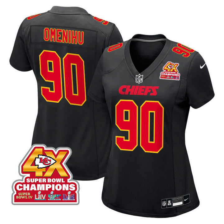 Charles Omenihu 90 Kansas City Chiefs Super Bowl LVIII Champions 4X Fashion Game Women Jersey - Carbon Black
