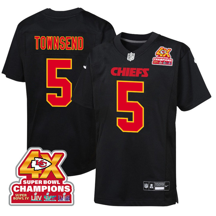 Tommy Townsend 5 Kansas City Chiefs Super Bowl LVIII Champions 4X Fashion Game YOUTH Jersey - Carbon Black