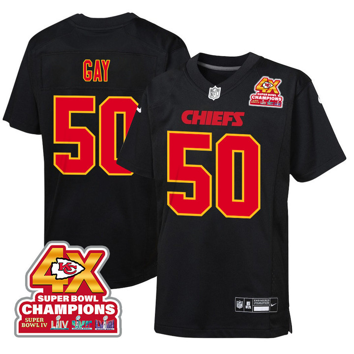 Willie Gay 50 Kansas City Chiefs Super Bowl LVIII Champions 4X Fashion Game YOUTH Jersey - Carbon Black