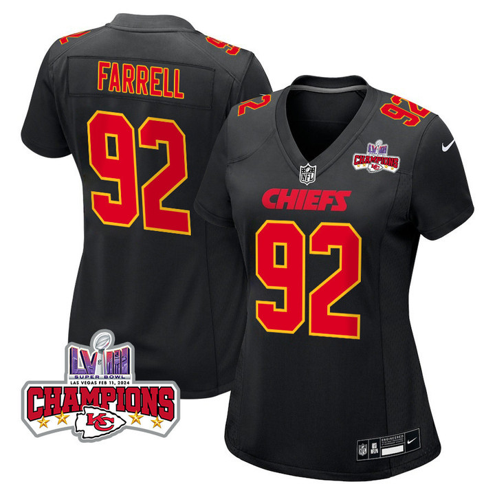 Neil Farrell 92 Kansas City Chiefs Super Bowl LVIII Champions 4 Stars Patch Fashion Game Women Jersey - Carbon Black