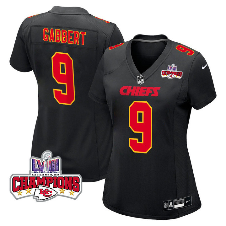 Blaine Gabbert 9 Kansas City Chiefs Super Bowl LVIII Champions 4 Stars Patch Fashion Game Women Jersey - Carbon Black