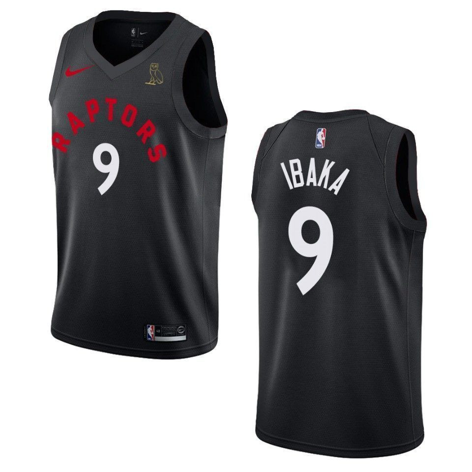 Men's Toronto Raptors 9 Serge Ibaka Drake Ovo Collection Jersey - Black