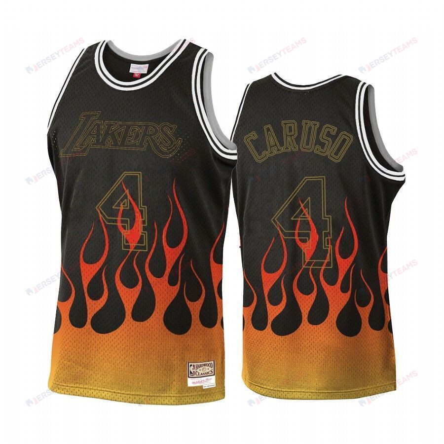 Men's Los Angeles Lakers Alex Caruso 4 Black Flames Jersey