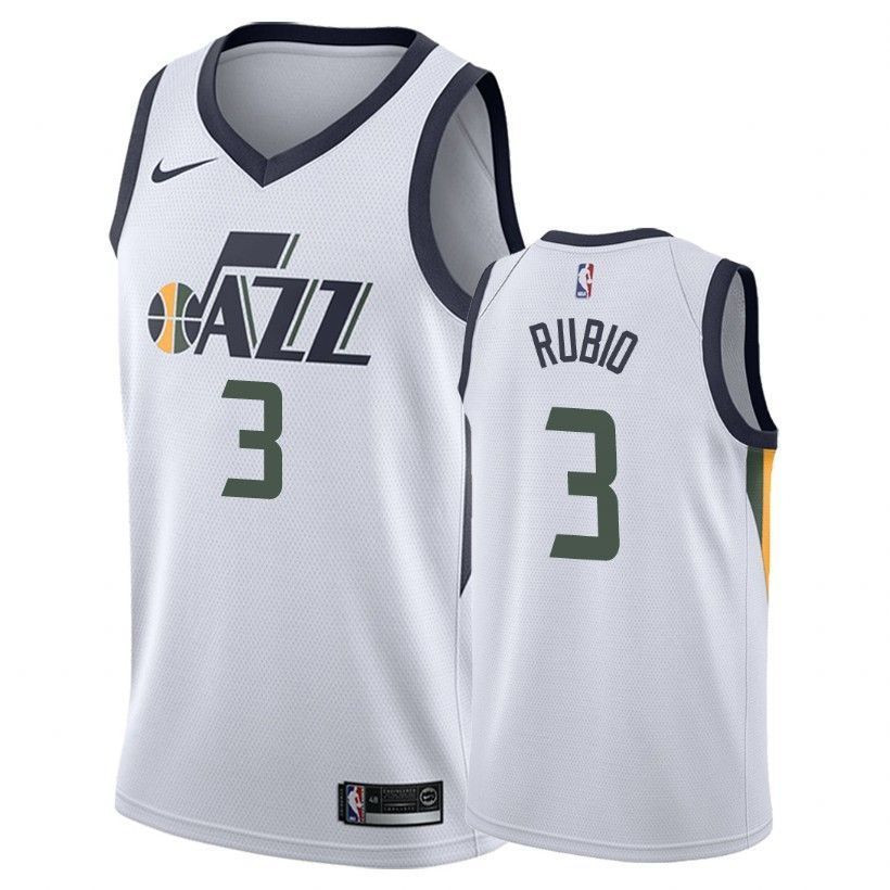 Men's Jazz Male Ricky Rubio 3 Association White Jersey