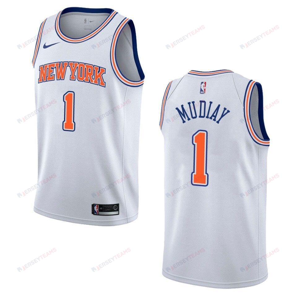 Men's New York Knicks 1 Emmanuel Mudiay Statement Swingman Jersey - White