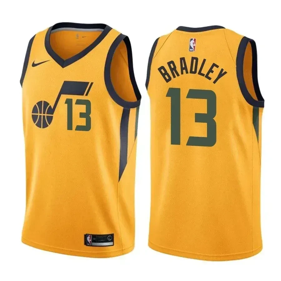 Men's Jazz Male Tony Bradley 13 Statet Yellow Jersey