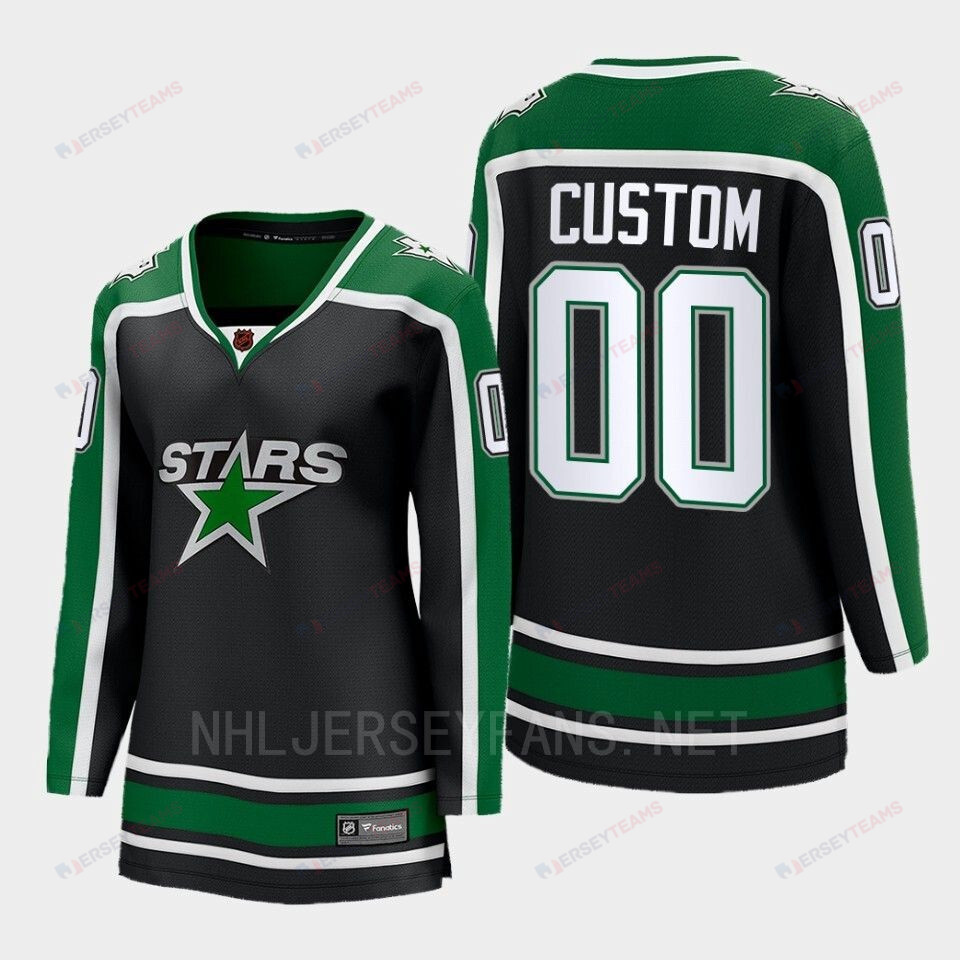 Dallas Stars 00 Custom Reverse Retro Black Equipment, Women