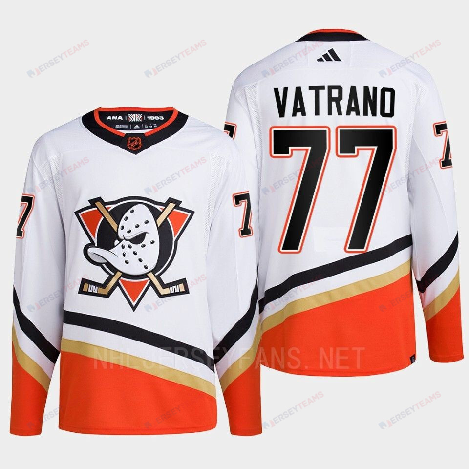 Anaheim Ducks 2022 Reverse Retro 2.0 Frank Vatrano 77 White Primegreen Jersey Men's - All Over Printed