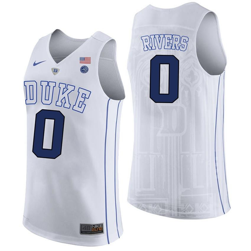 Male Duke Blue Devils 0 Austin Rivers White College Basketball Player Performance Jersey