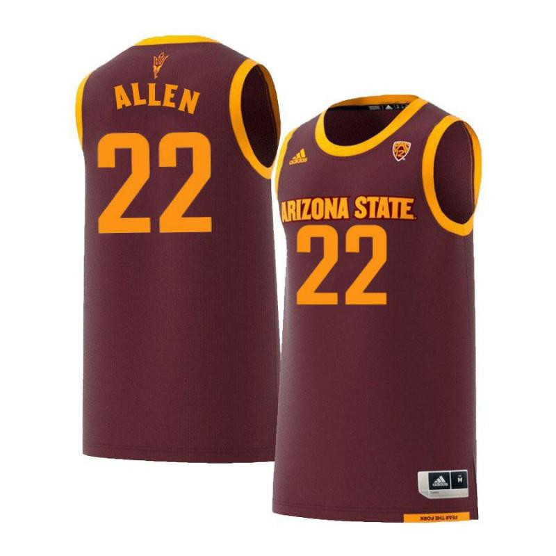Men 22 Andre Allen Maroon Retro Arizona State Sun Devils Basketball Jersey