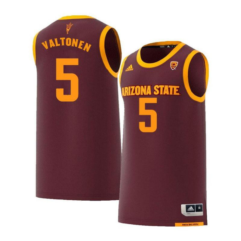 Men 5 Elias Valtonen Maroon Retro Arizona State Sun Devils Basketball Jersey