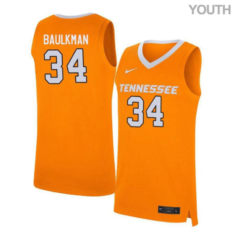 Youth 34 Devon Baulkman Orange Elite Tennessee Volunteers Basketball Jersey