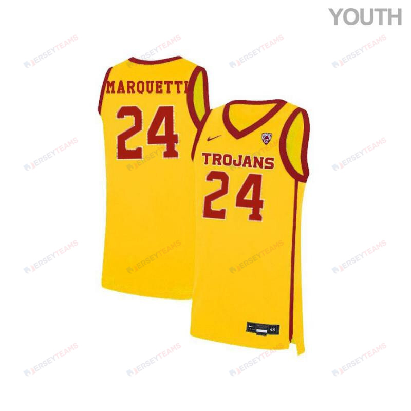Youth 24 Malik Marquetti Yellow Elite USC Trojans Basketball Jersey