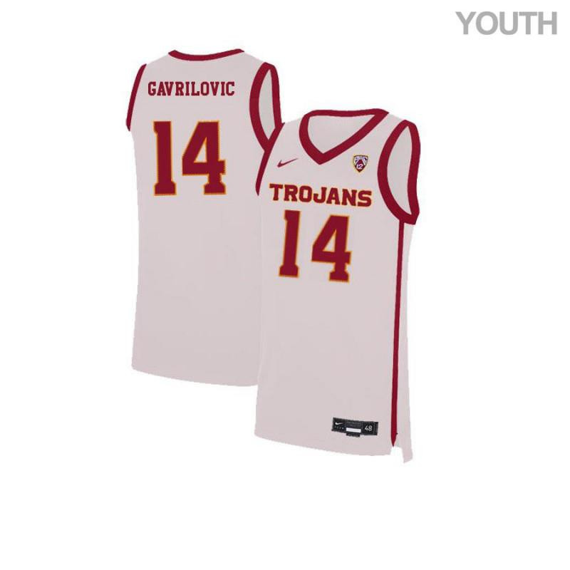 Youth 14 Strahinja Gavrilovic White Elite USC Trojans Basketball Jersey