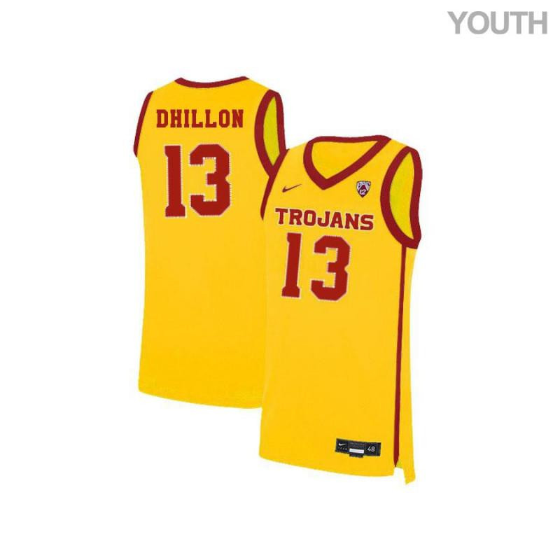Youth 13 Samer Dhillon Yellow Elite USC Trojans Basketball Jersey