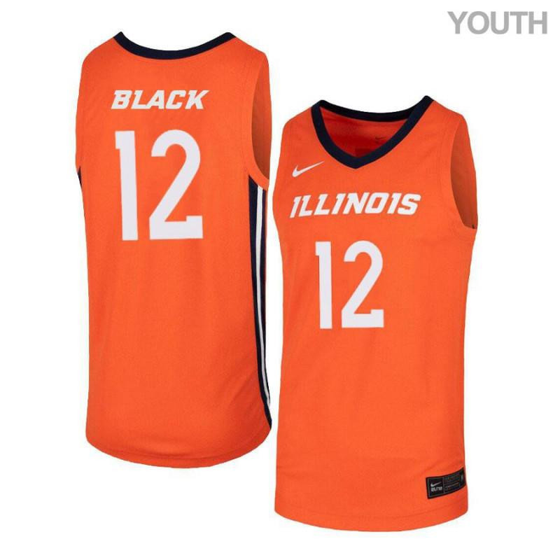 Youth 12 Leron Black Orange Elite Illinois Fighting Illini Basketball Jersey