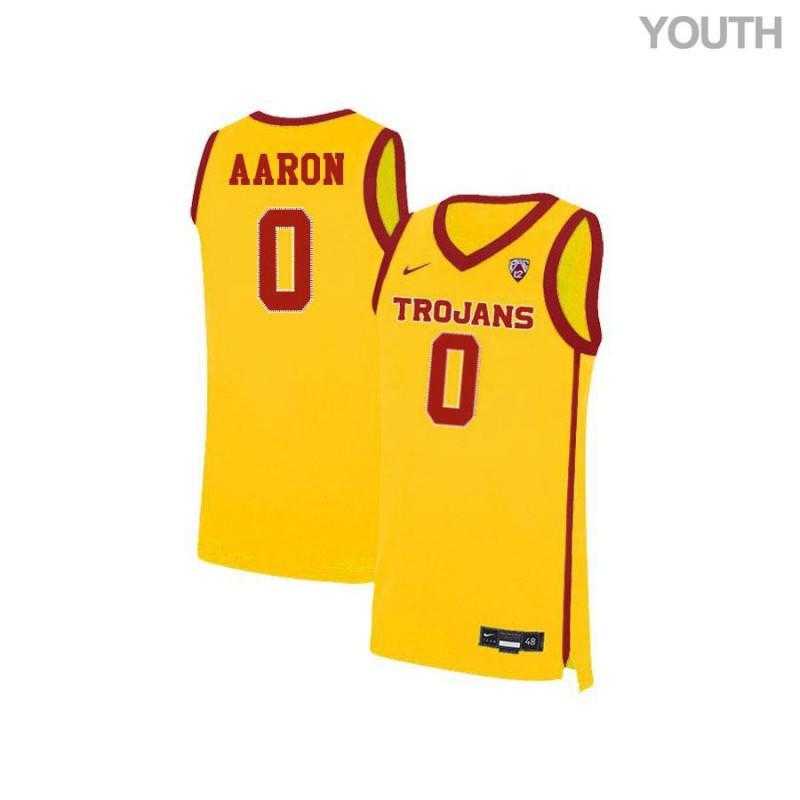 Youth 0 Shaqquan Aaron Yellow Elite USC Trojans Basketball Jersey