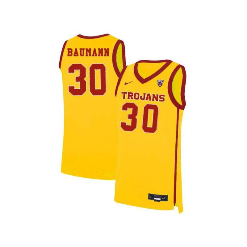Men 30 Noah Baumann Yellow Elite USC Trojans Basketball Jersey