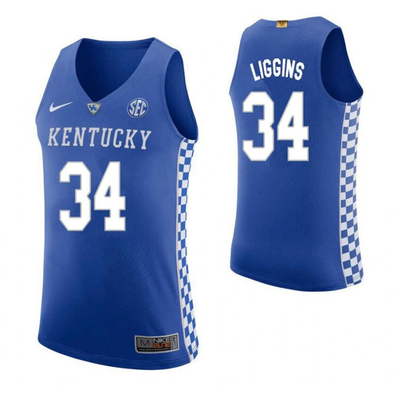 Men 34 DeAndre Liggins Home Blue Elite Kentucky Wildcats Basketball Jersey