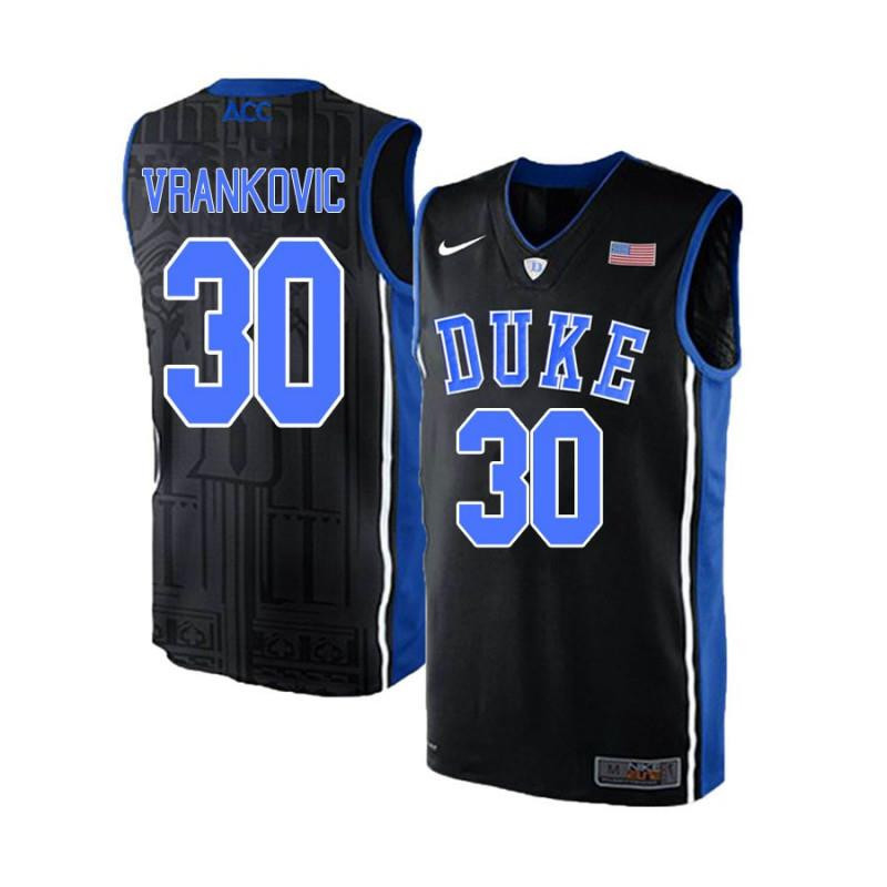 Men 30 Antonio Vrankovic Black Blue Elite Duke Blue Devils Basketball Jersey