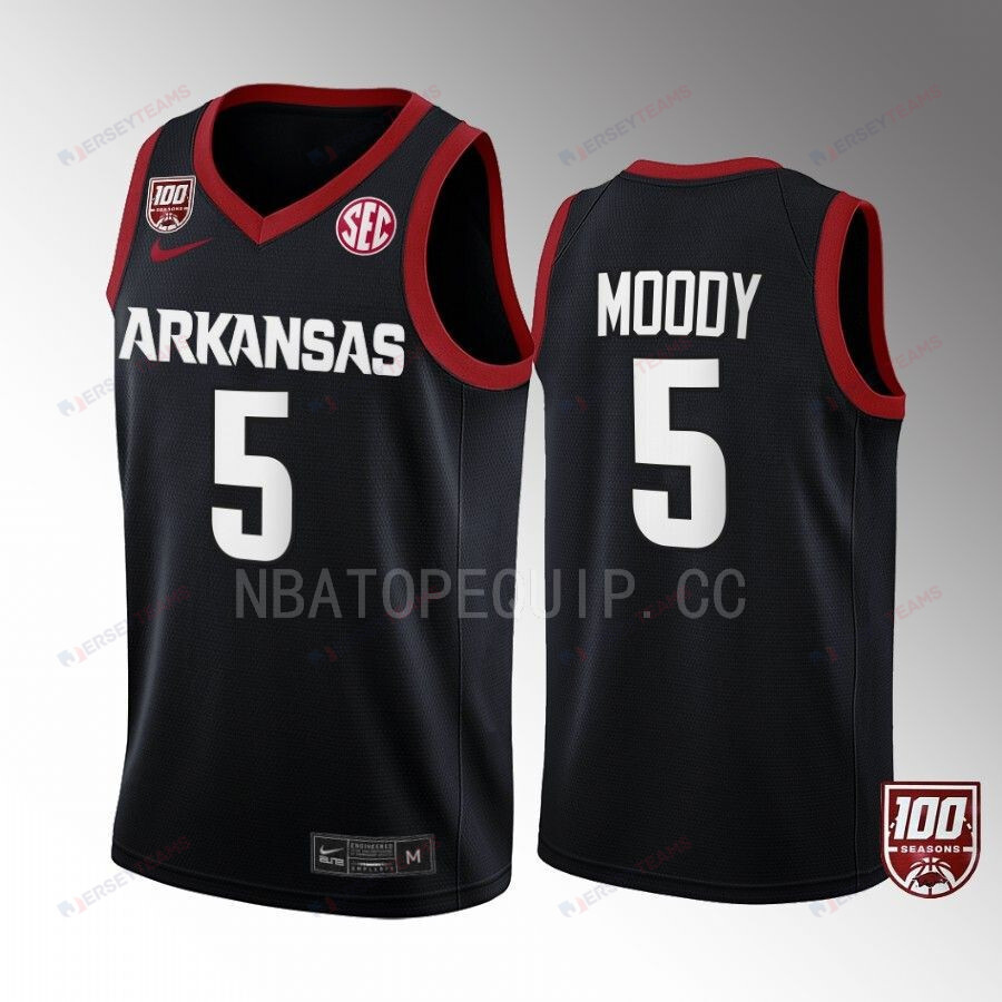 Moses Moody 5 Arkansas Razorbacks Black Jersey 100 Season College Basketball