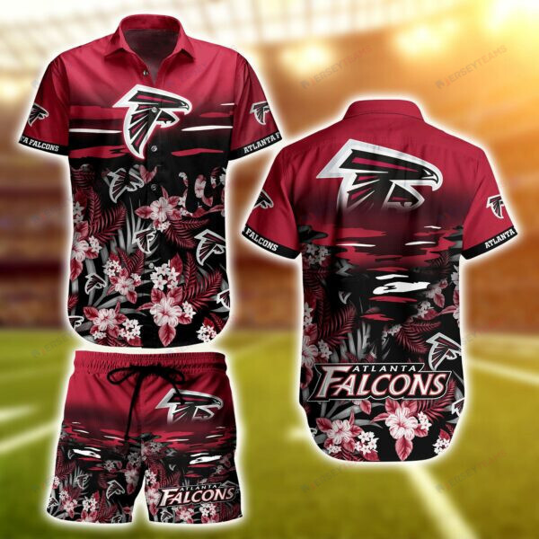 Atlanta Falcons Logo and Flower Red – 3D Printed Hawaiian Shirt