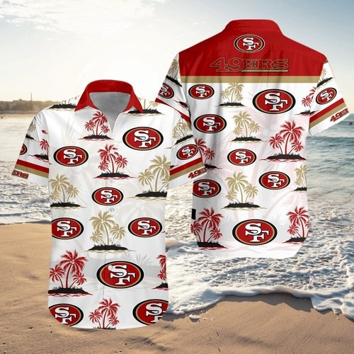 San Francisco 49ers Yellow And Red Coconut Tree – 3D Printed Hawaiian Shirt