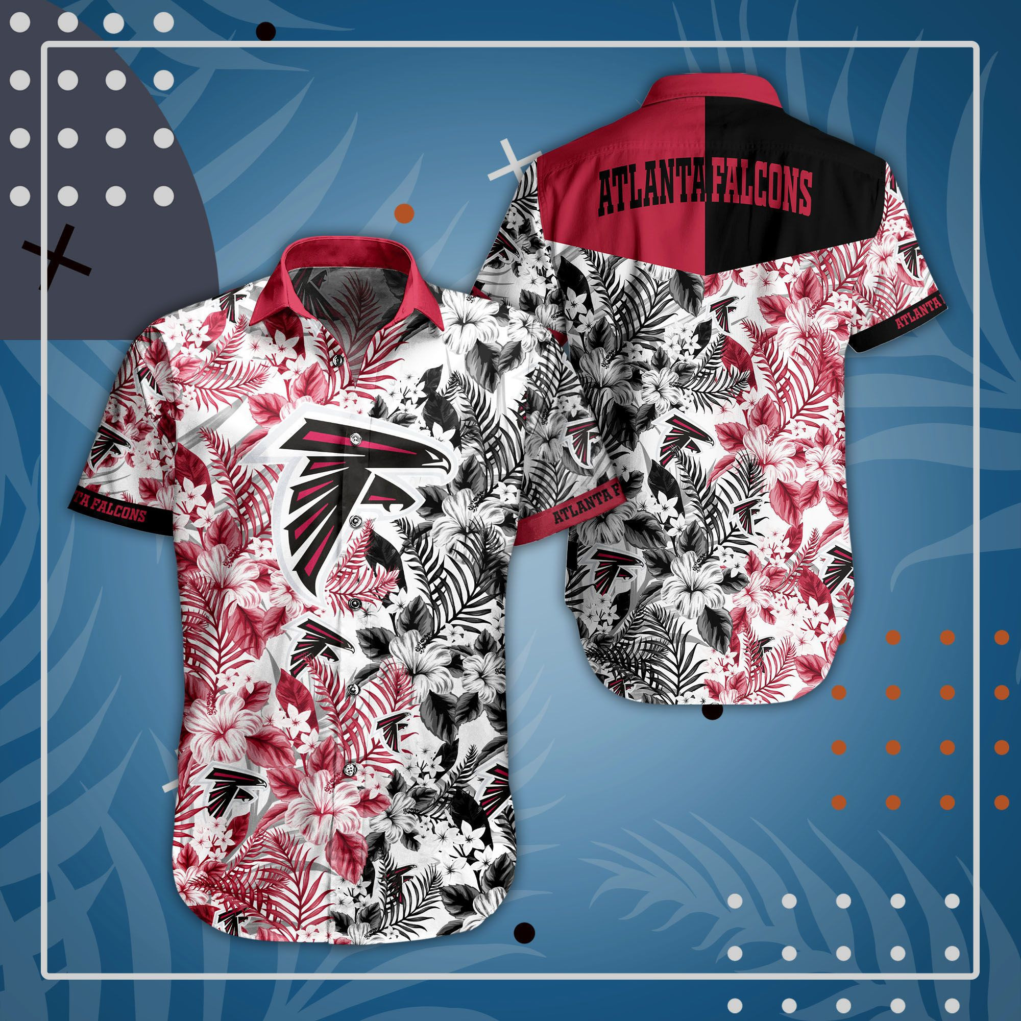 Atlanta Falcons Floral Tropical Red/Grey– 3D Printed Hawaiian Shirt