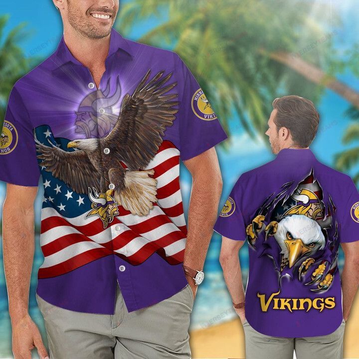 Minnesota Vikings Eagle American Flag – 3D Printed Hawaiian Shirt