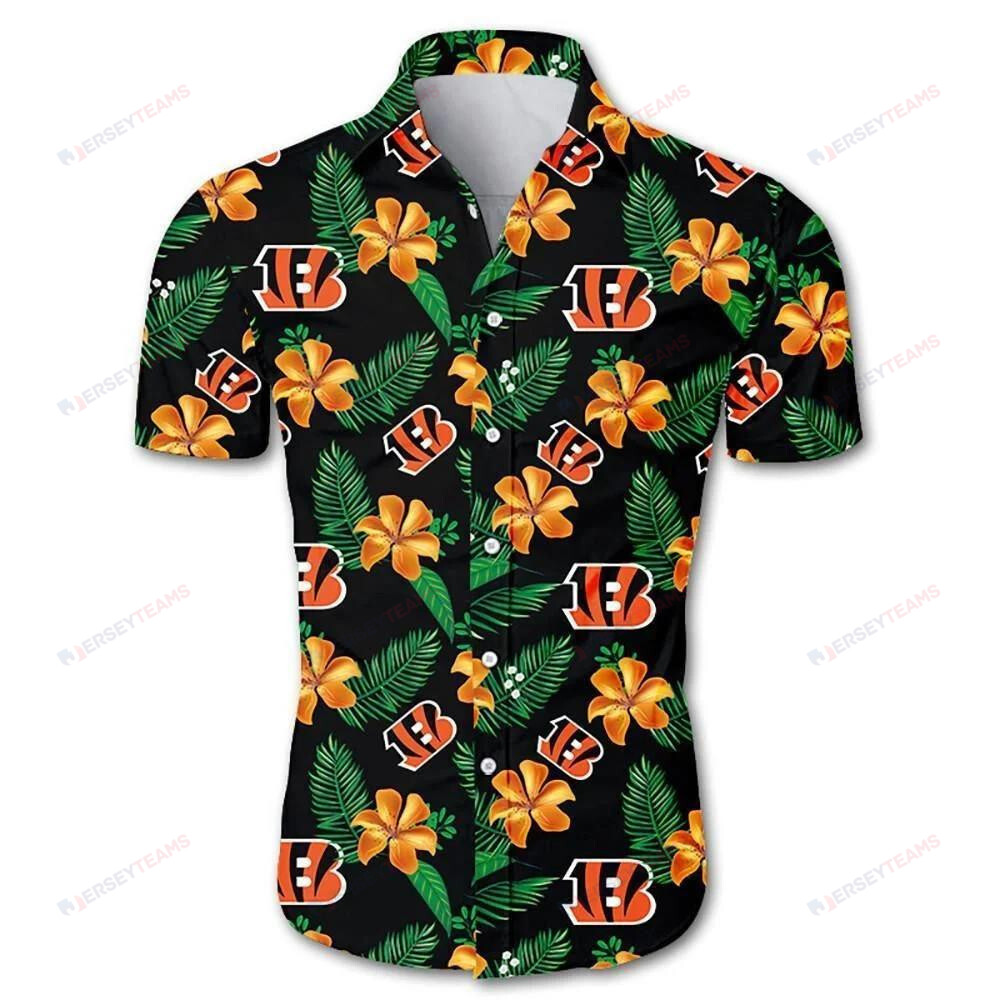 Cincinnati Bengals Tropical Flower Curved Hawaiian Shirt