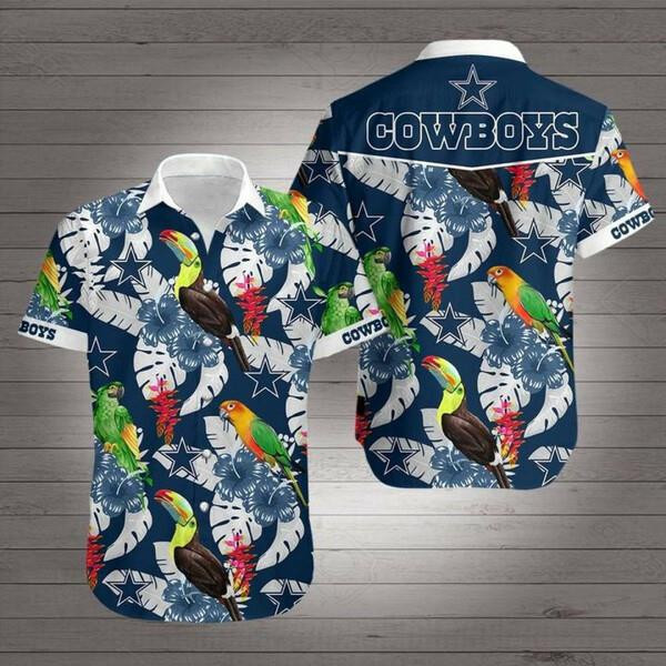 Dallas Cowboys Star Tropical Parot And Leave – Hawaiian Shirt
