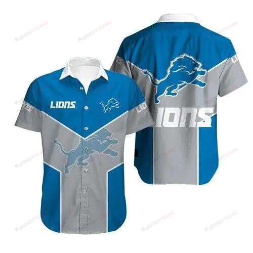 Detroit Lions Blue Grey Short Sleeve Curved Hawaiian Shirt