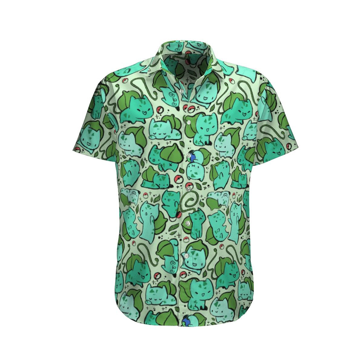 Pokemon Bulbasaur Curved Hawaiian Shirt In Green