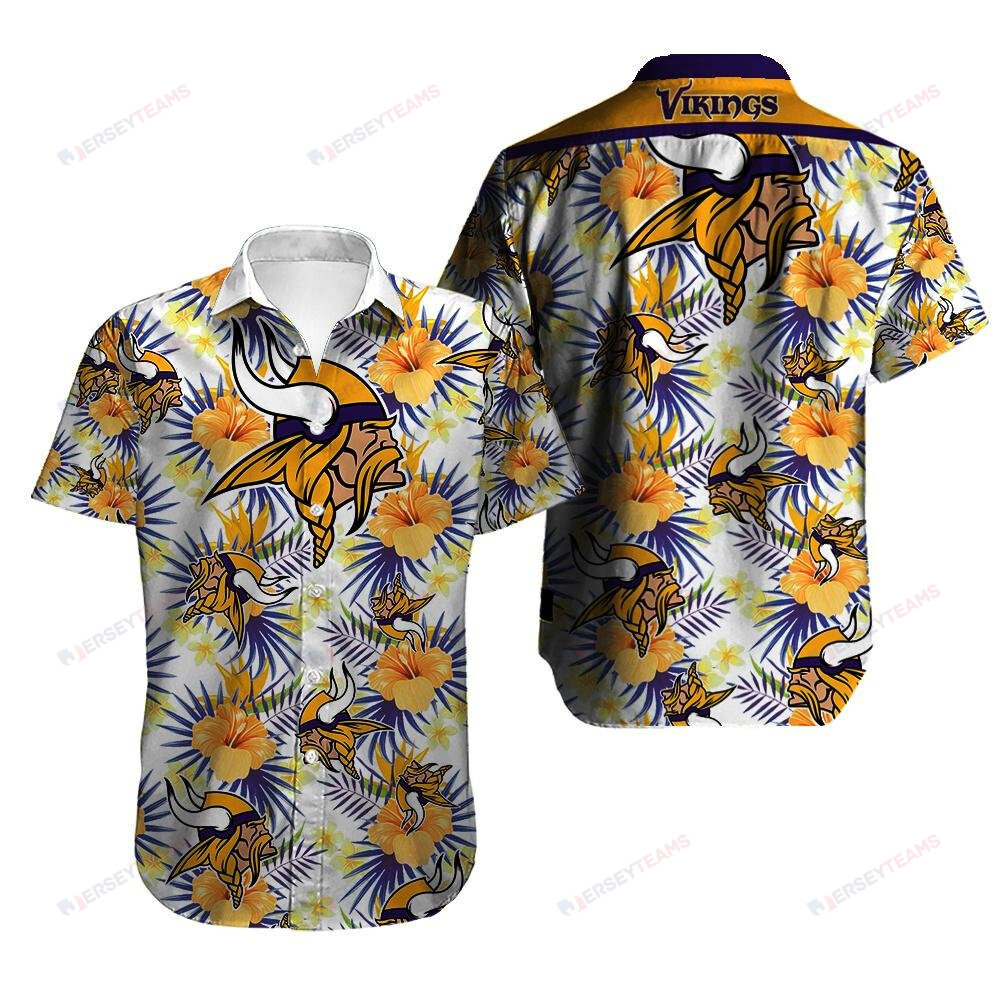 Minnesota Vikings Logo Orange Floral And Leave Pattern – 3D Printed Hawaiian Shirt