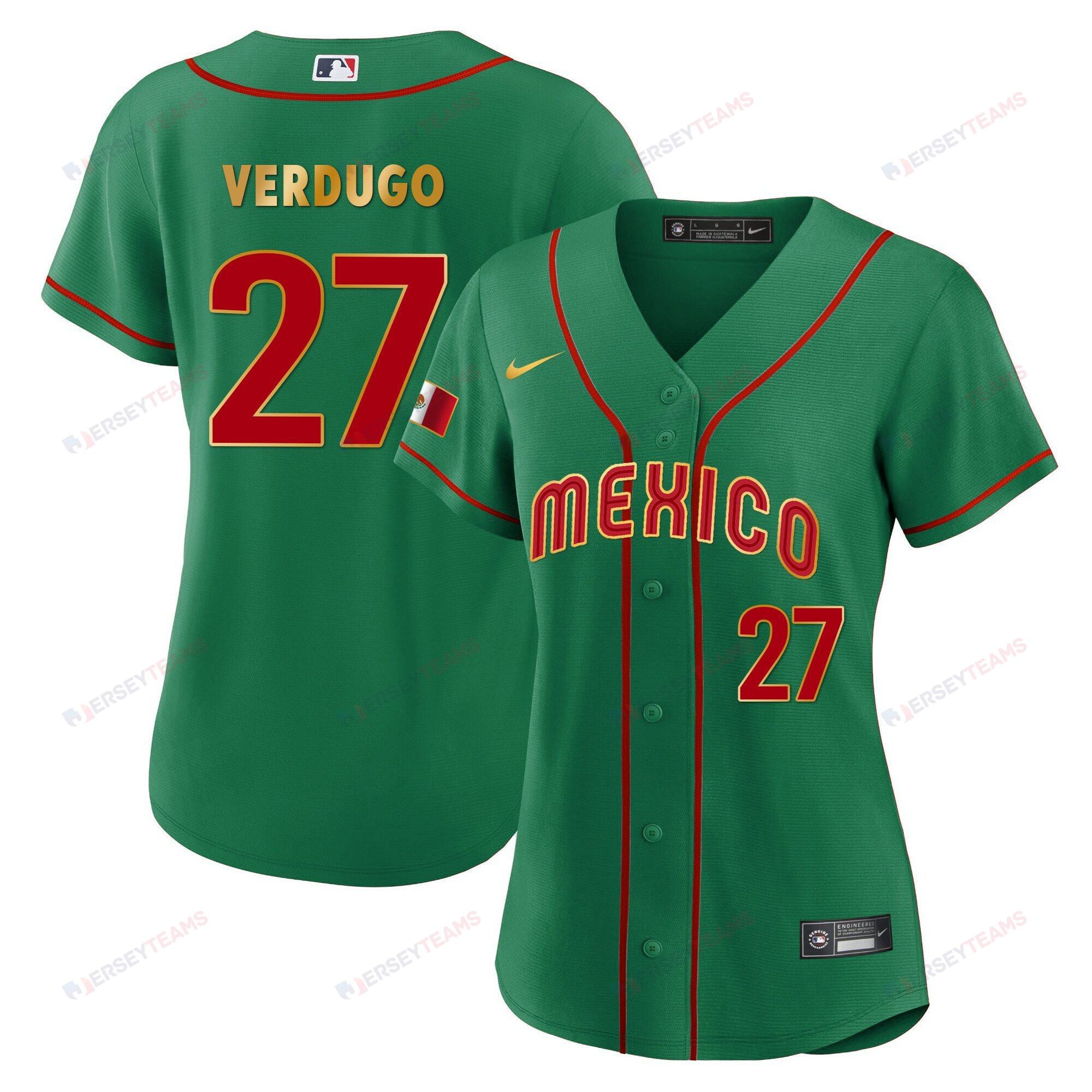 Alex Verdugo 27 Mexico 2023 Baseball Jersey - Green Gold Trim - All Over Printed