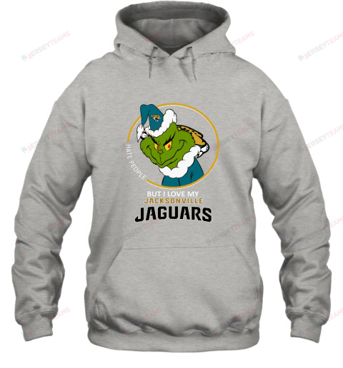 I Hate People But I Love My Jacksonville Jaguars Grinch NFL Hoodie - Grey