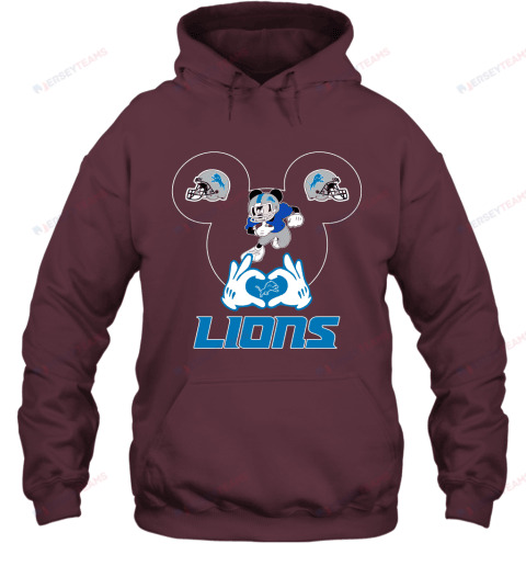 I Love The Lions Mickey Mouse Detroit Lions Hoodie - Maroon