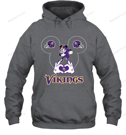 I Love The Vikings Mickey Mouse Minnesota Vikings Hoodie - Charcoal