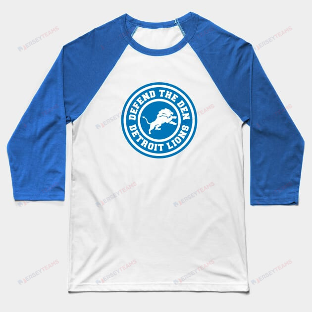 Detroit Lions Defend The Den Raglan Three-Quarter Sleeve Baseball T-Shirt - White/Royal