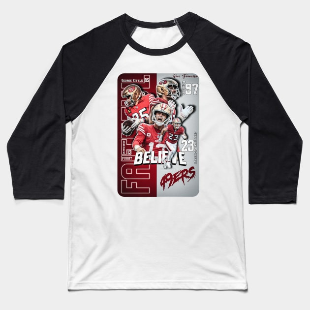 San Francisco 49ers Believe Raglan Three-Quarter Sleeve Baseball T-Shirt - White/Black