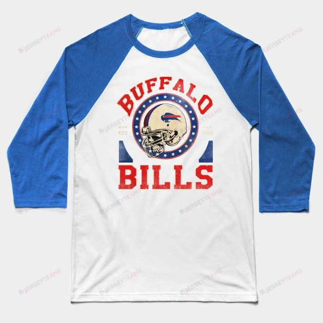 Demon Skull Buffalo Bills Raglan Three-Quarter Sleeve Baseball T-Shirt - White/Royal