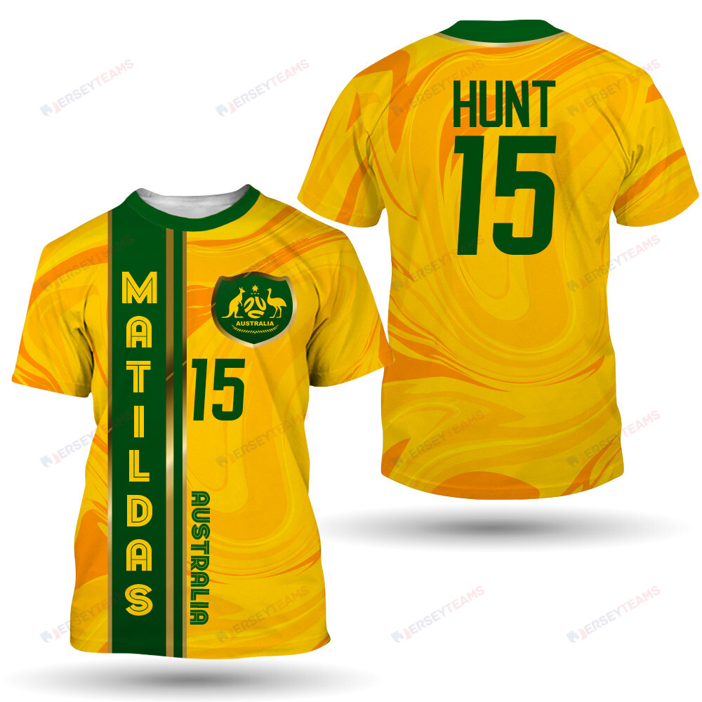 Clare Hunt 15 Australia Matildas 2023/24 Women's National Football Team AOP T-Shirt - Yellow