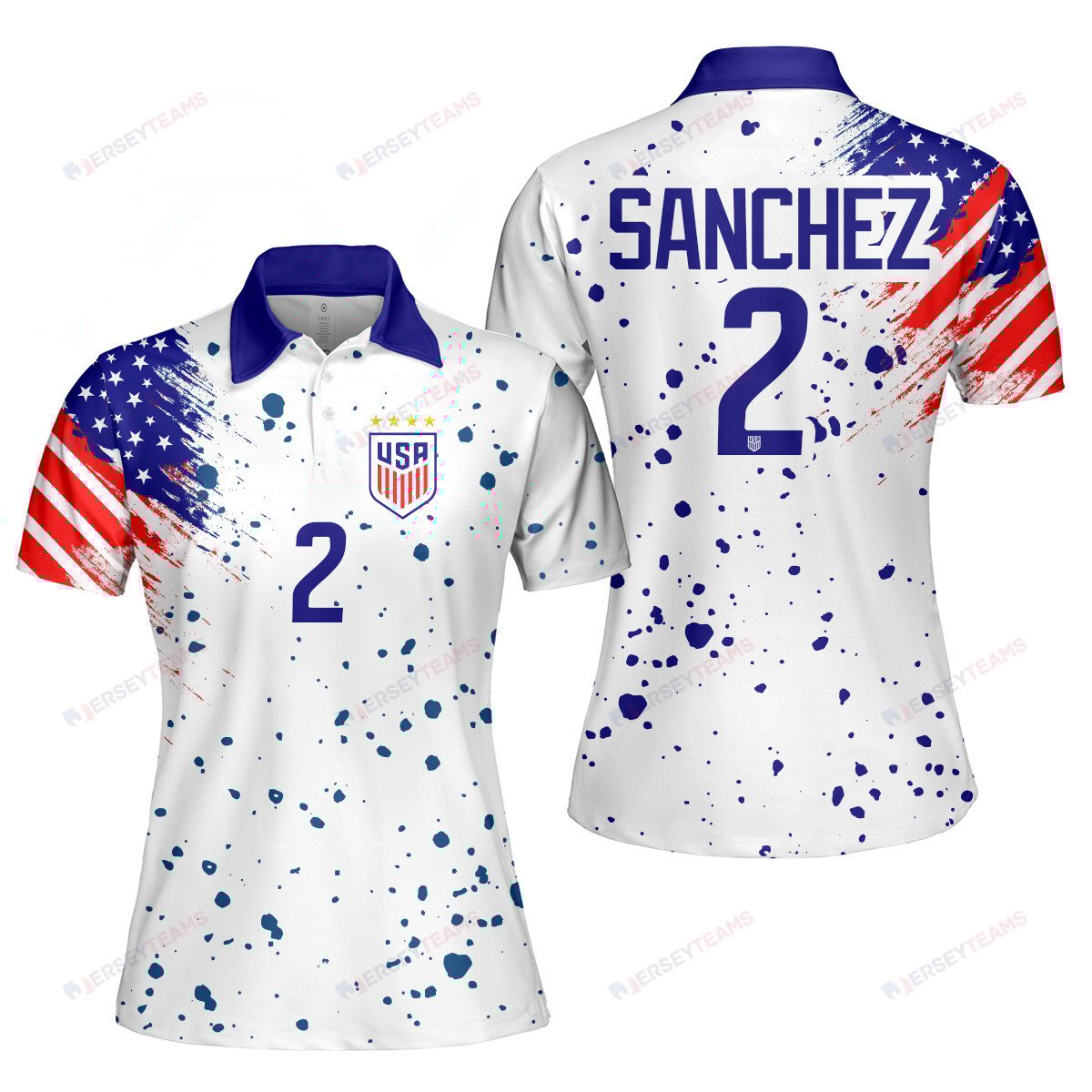Ashley Sanchez 2 USWNT Soccer Women Printed Polo Shirt - White