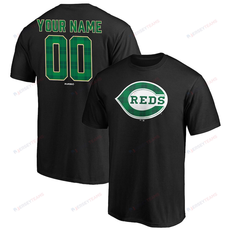 Cincinnati Reds Emerald Plaid Custom Name & Number T-Shirt - Black