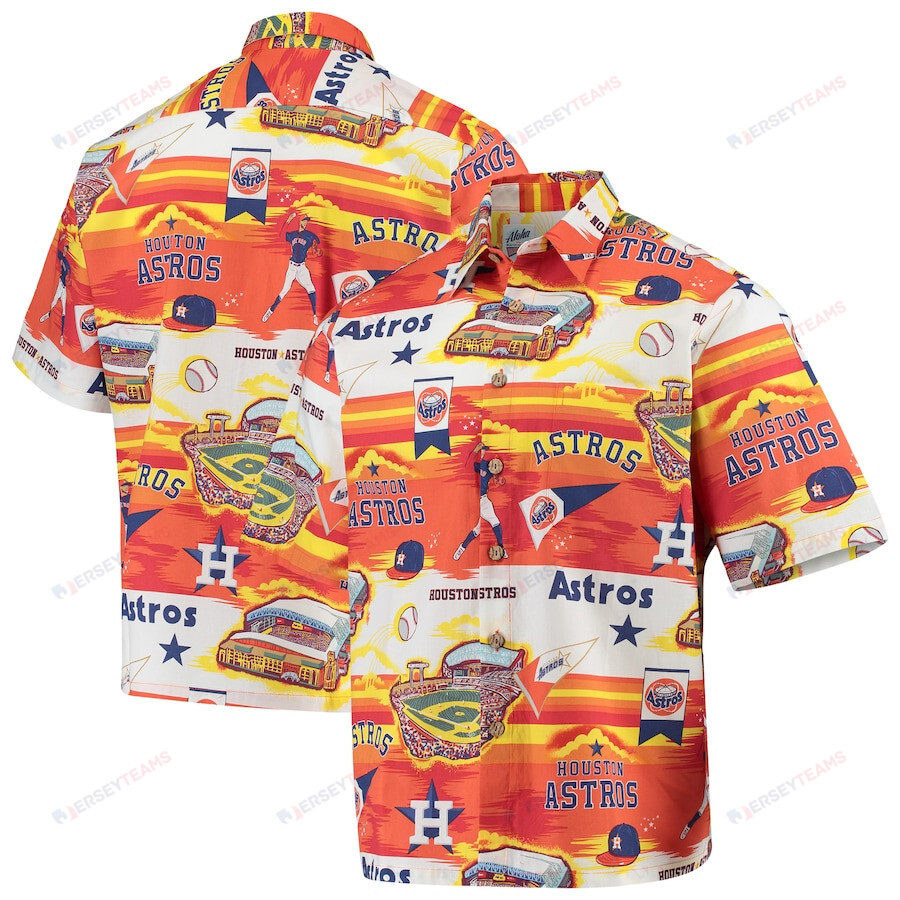 Houston Astros Hawaiian Shirt Orange Scenic Button-Up Shirt