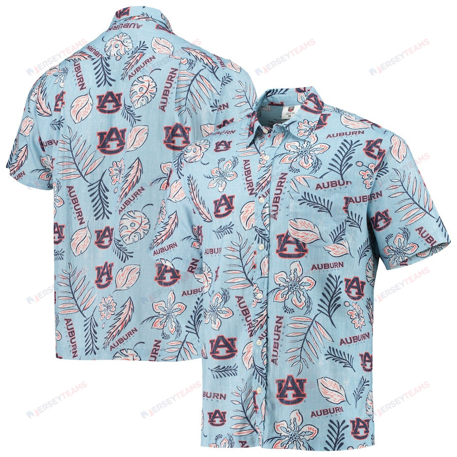 Auburn Tigers Hawaiian Shirt Vintage Floral Button-Up Shirt - Light Blue