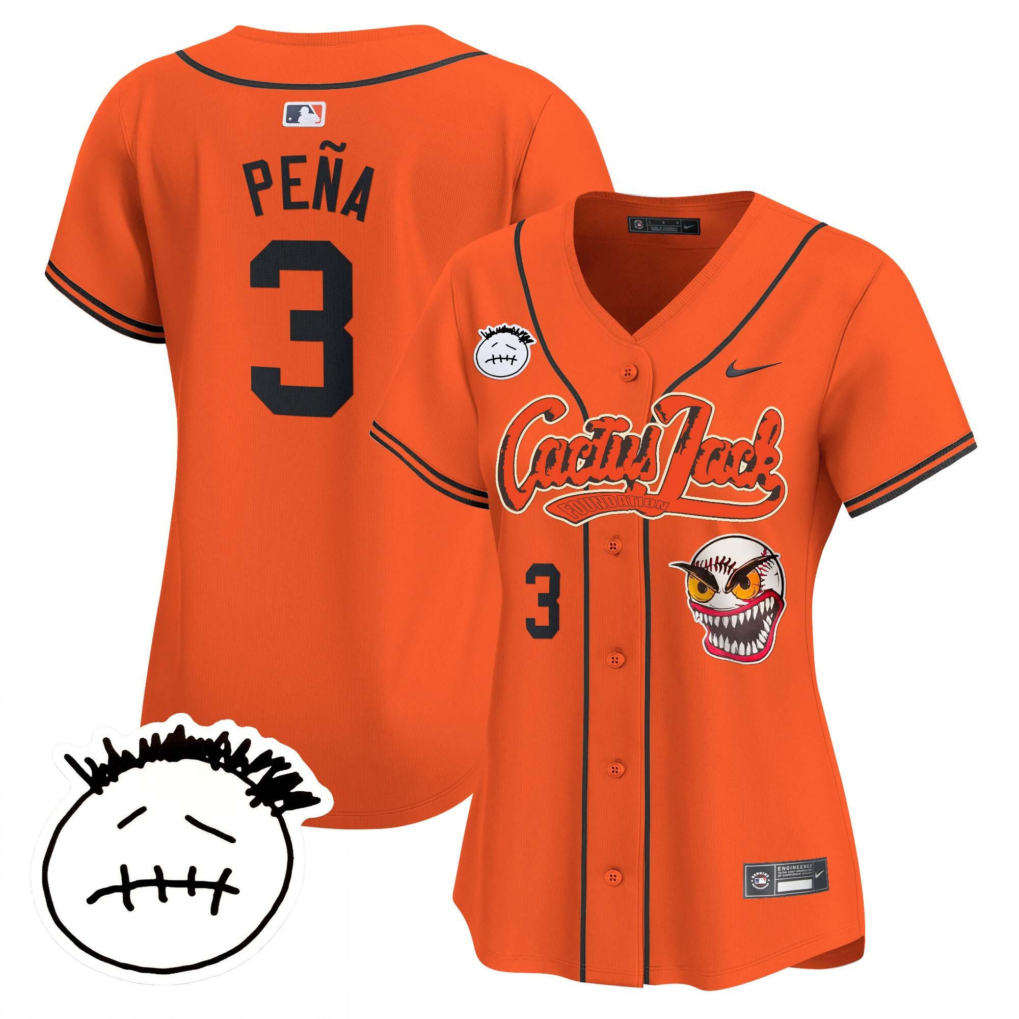 Jeremy Pena 3 Houston Astros Cactus Jack Patch V3 Women Jersey - Orange