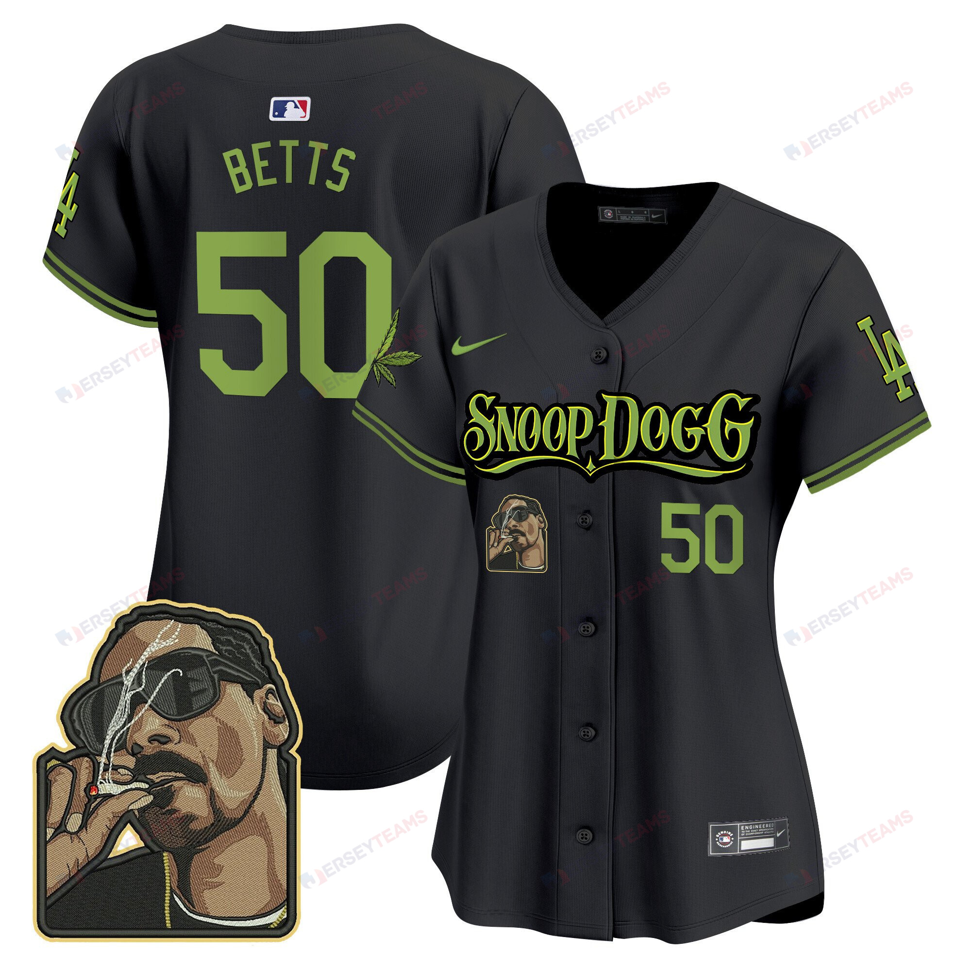 Mookie Betts 50 Los Angeles Dodgers Snoop Dogg Women Jersey - Black