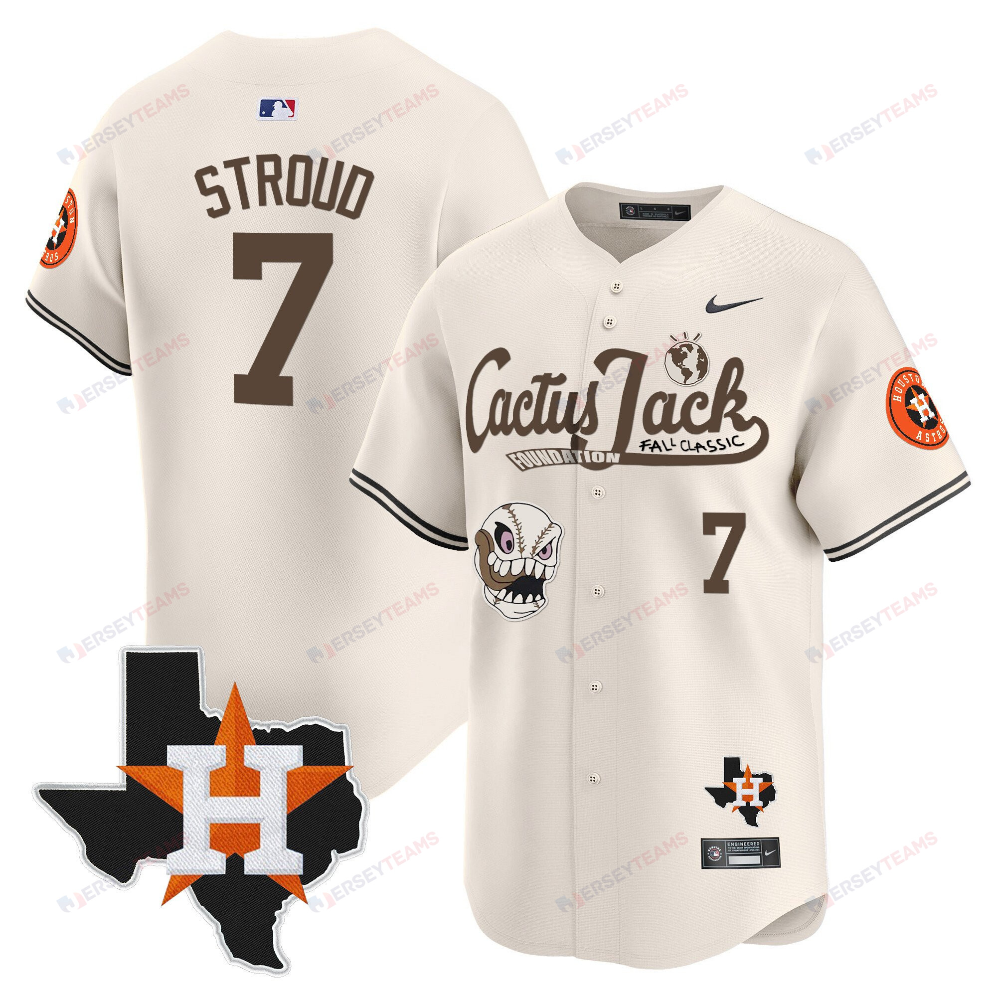 CJ. Stroud 7 Houston Astros Cactus Jack Foundation Fall Classic  Jersey - Men, Cream