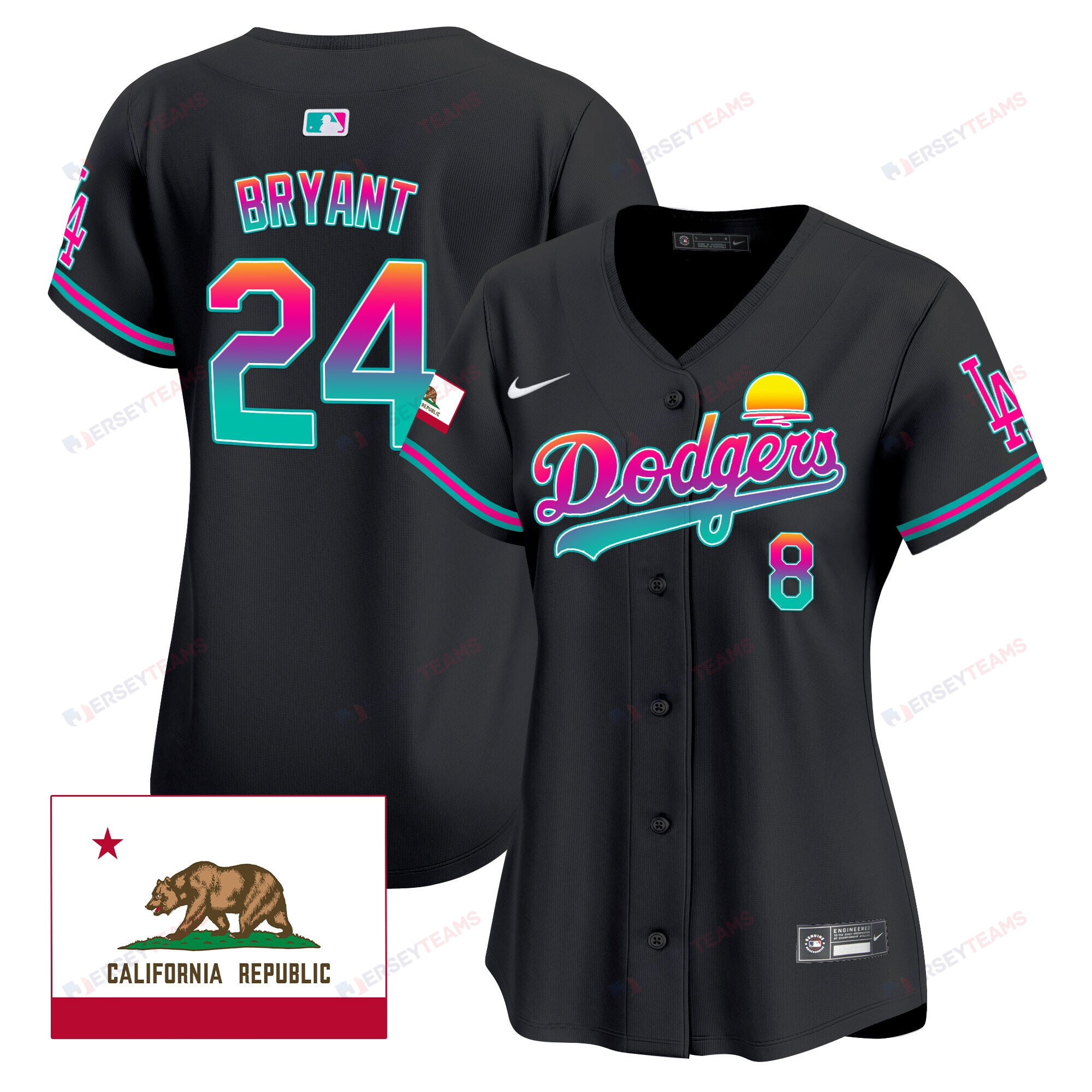 Kobe Bryant 24 Los Angeles Dodgers 2024 Los Angeles City Style California Republic Patch Women Jersey - Black